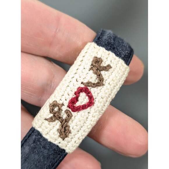 Boho Blue Faux Suede Embroidered Love Snap Cuff Bracelet 7.5" - Picture 6 of 9